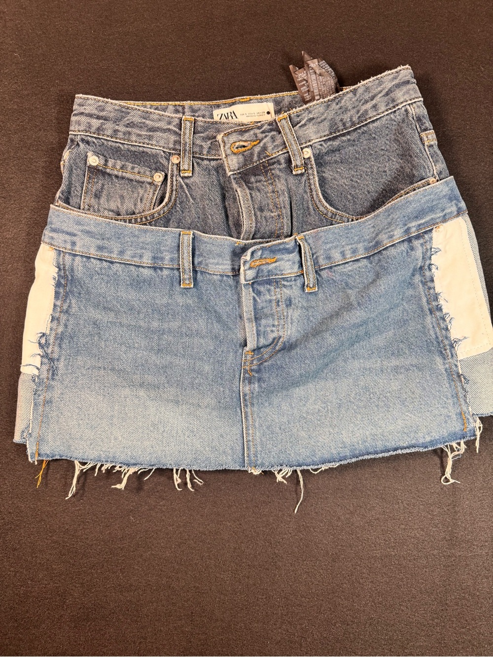 Zara Light Blue Denim Mini Skirt with Frayed Hem
